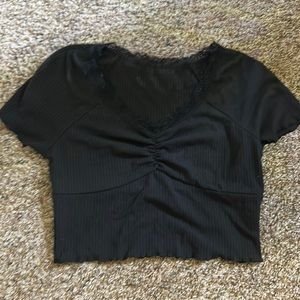 Black lace cinched crop top
